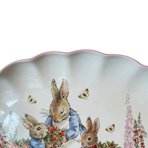 Zrike Beatrix Potter Peter Rabbit OVAL SERVING PLATTER Easter 14" Pink Edge NEW - Picture 8 of 16